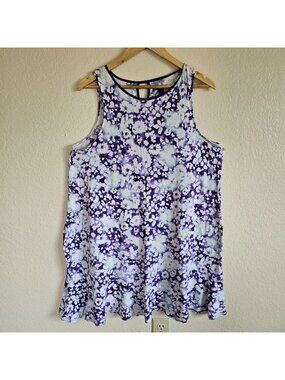 Womens Large Simply Vera Wang Purple Floral Sleeveless Blouse Top Tunic